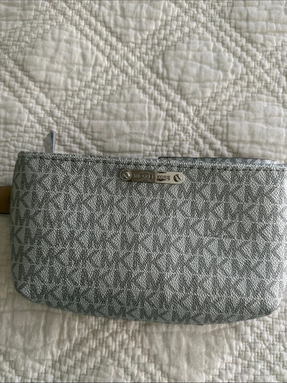 Michael Kors Adjustable Belt Bag KeyChain Set of 2 Sz S/M Silver Signature NWOT